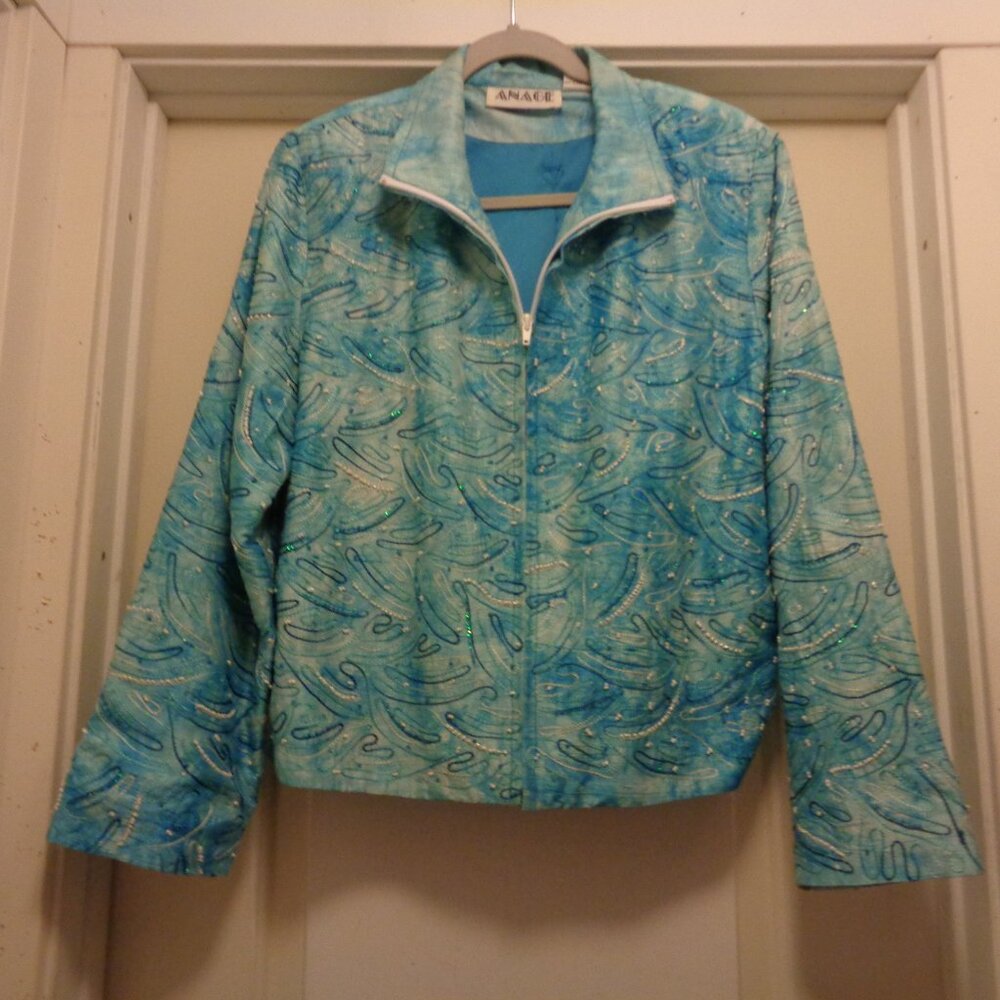 PRETTY COQUETTE GIRL SILK ANAGE BLUE JACKET W WHITE BEADS L